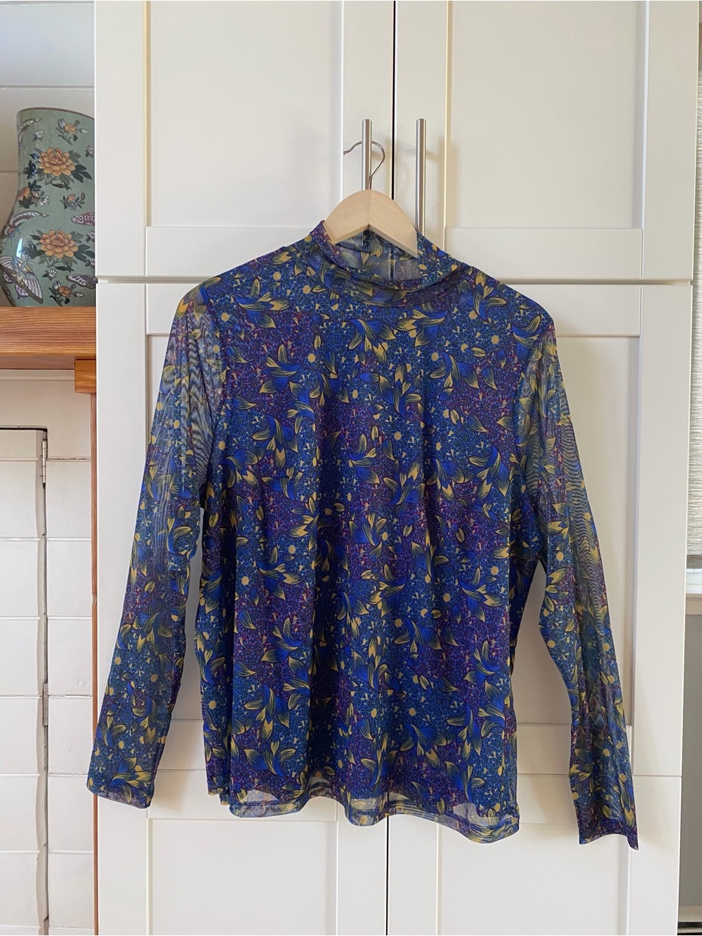 NWT Anthropologie Floral Gauzy Lined Turtleneck Sheer Sleeve Blouse